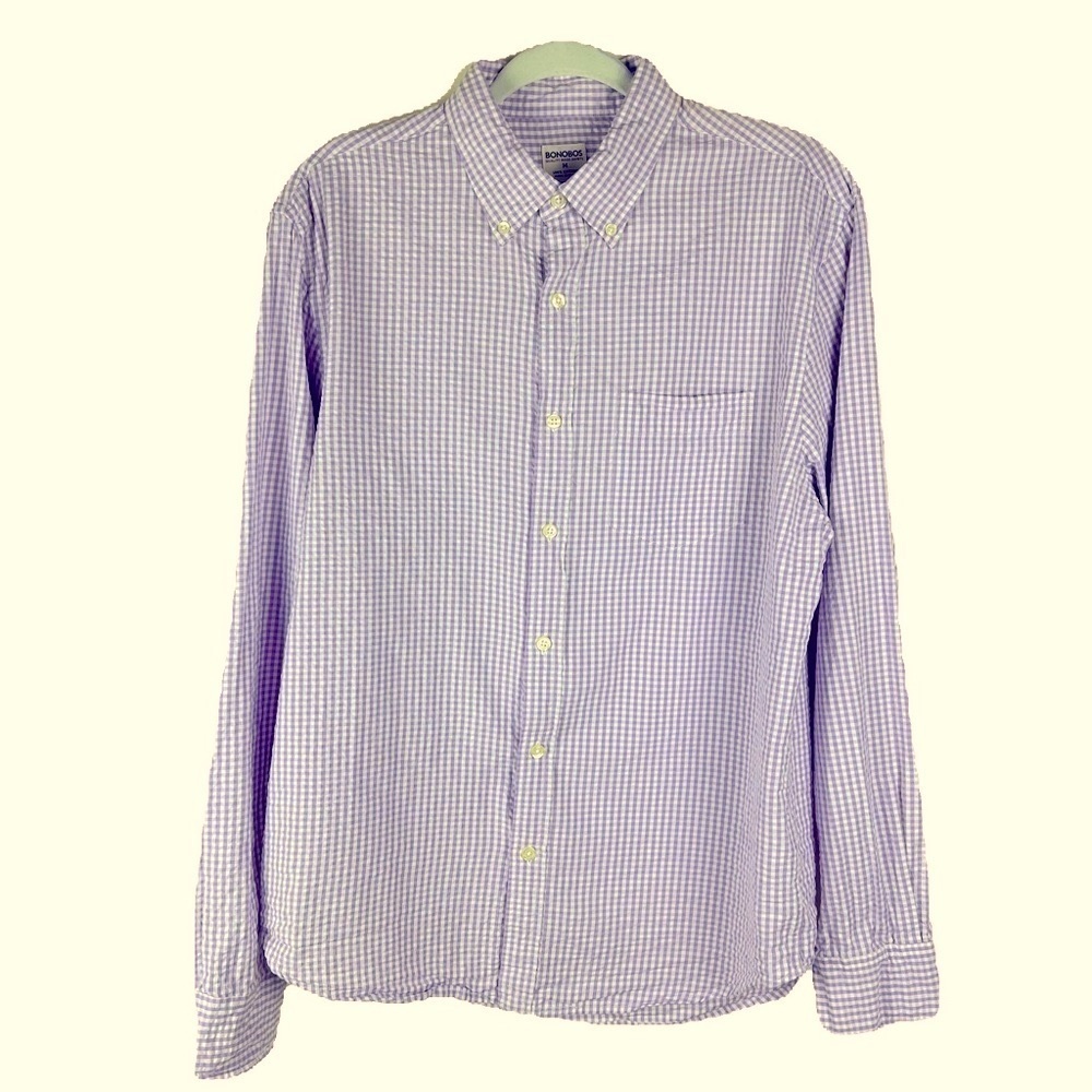 Bonobos | Men’s Seer Sucker Button Down Long Sleeve Shirt Lavender & White | M